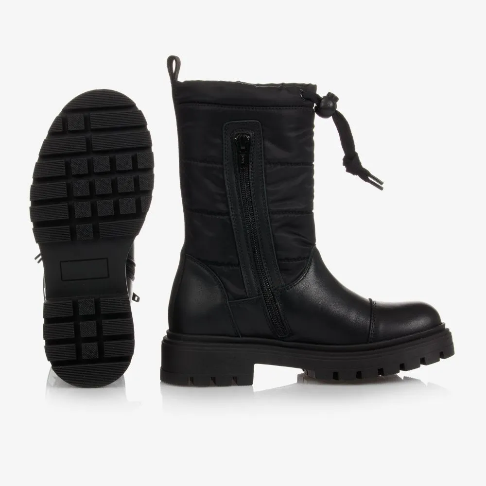 Black Leather Logo Boots