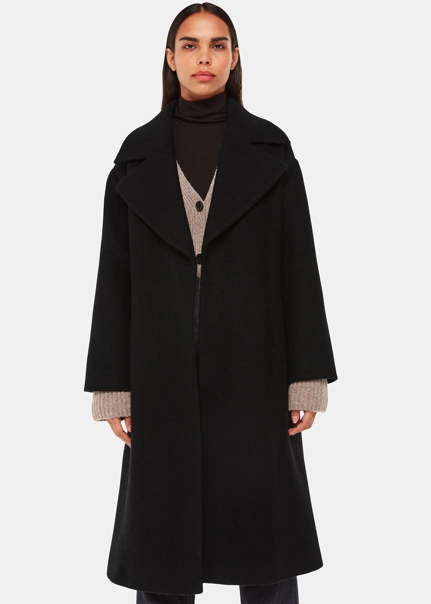 Black Lorna Wrap Wool Coat