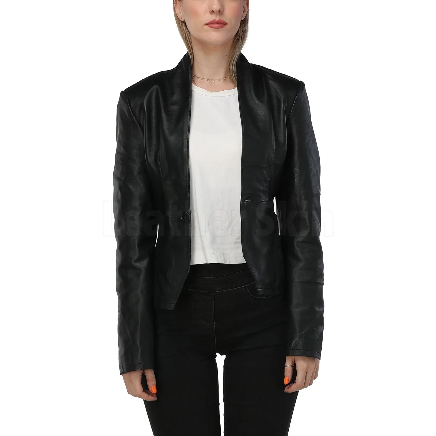 Black Minimalist Leather Jacket - Leather Skin Shop