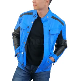 Blue Combo Biker Leather Jacket - Leather Skin Shop