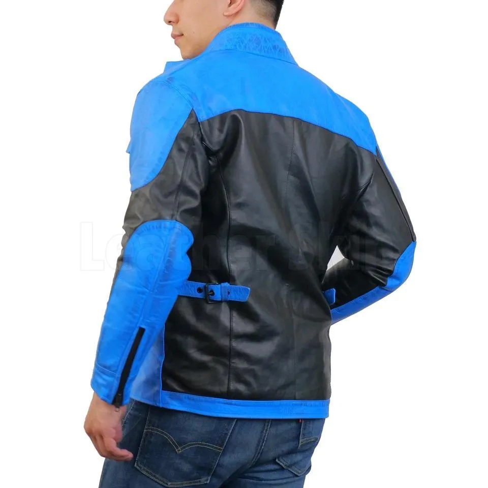 Blue Combo Biker Leather Jacket - Leather Skin Shop