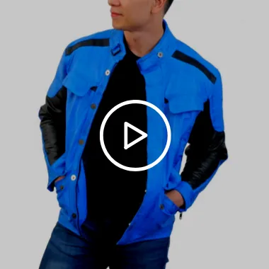 Blue Combo Biker Leather Jacket - Leather Skin Shop