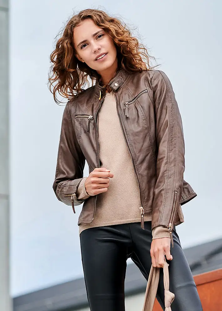 BTF CPH Biker Jacket 10245 almond brown with gold