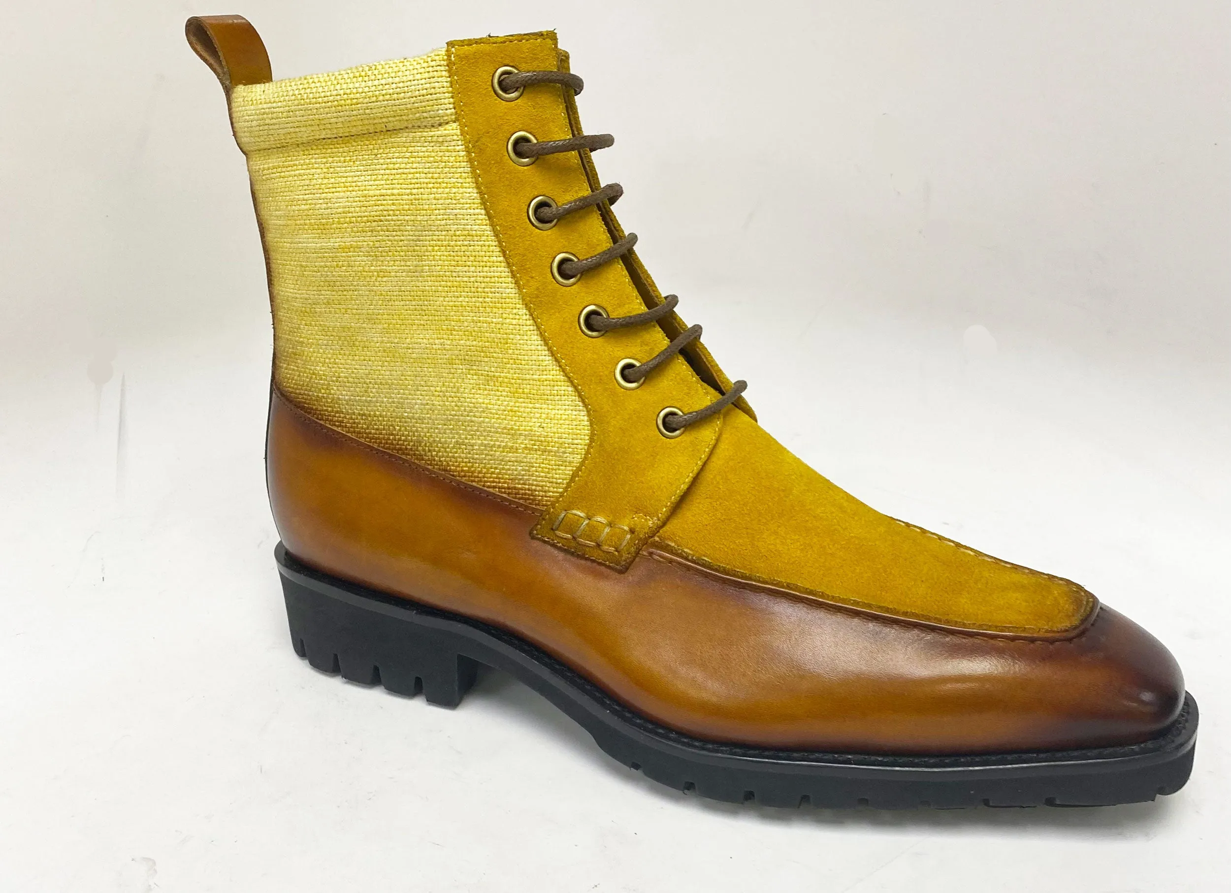 Burnished Calfskin & Suede Slip-On Boot Cognac/Yellow