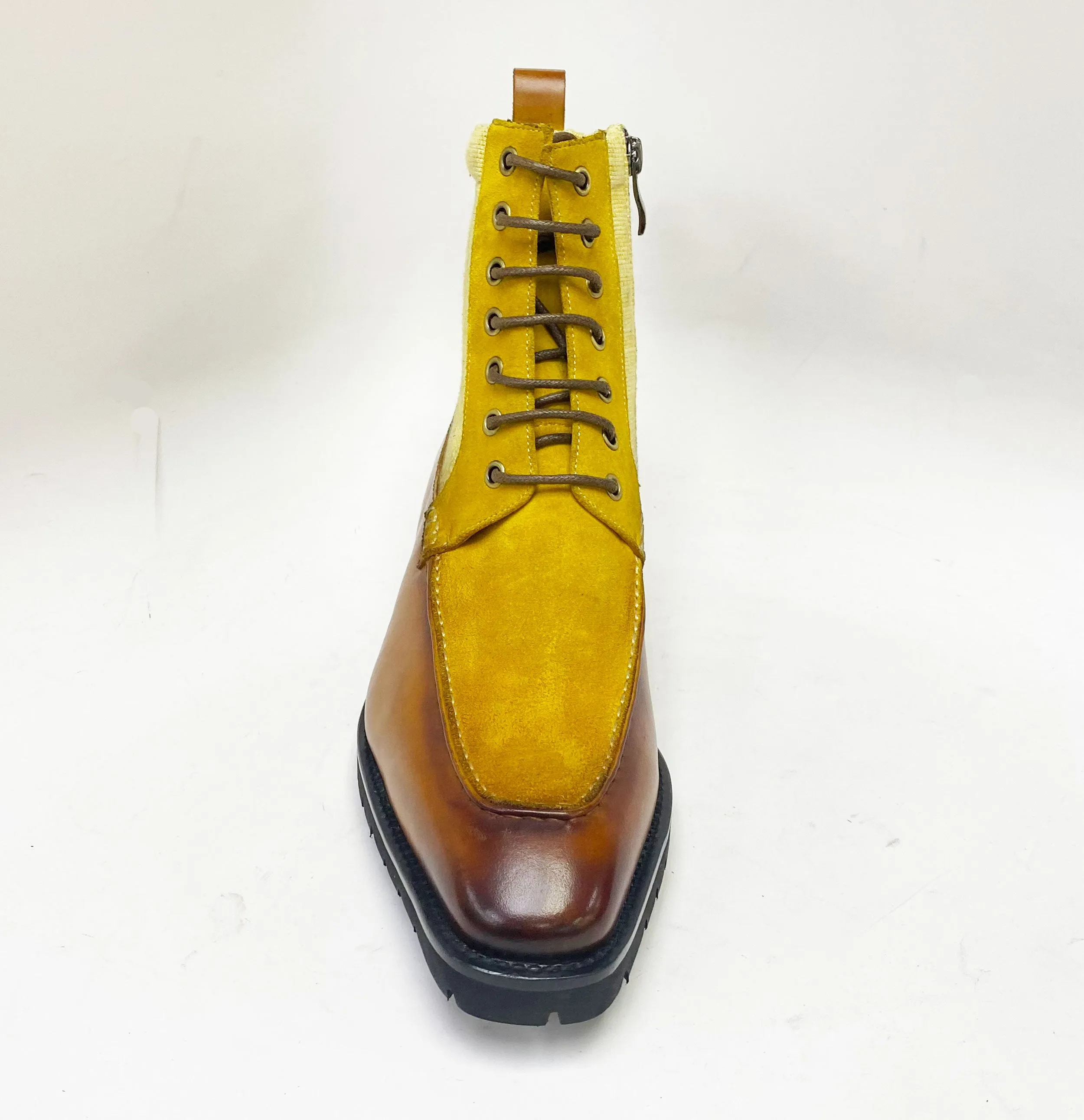 Burnished Calfskin & Suede Slip-On Boot Cognac/Yellow