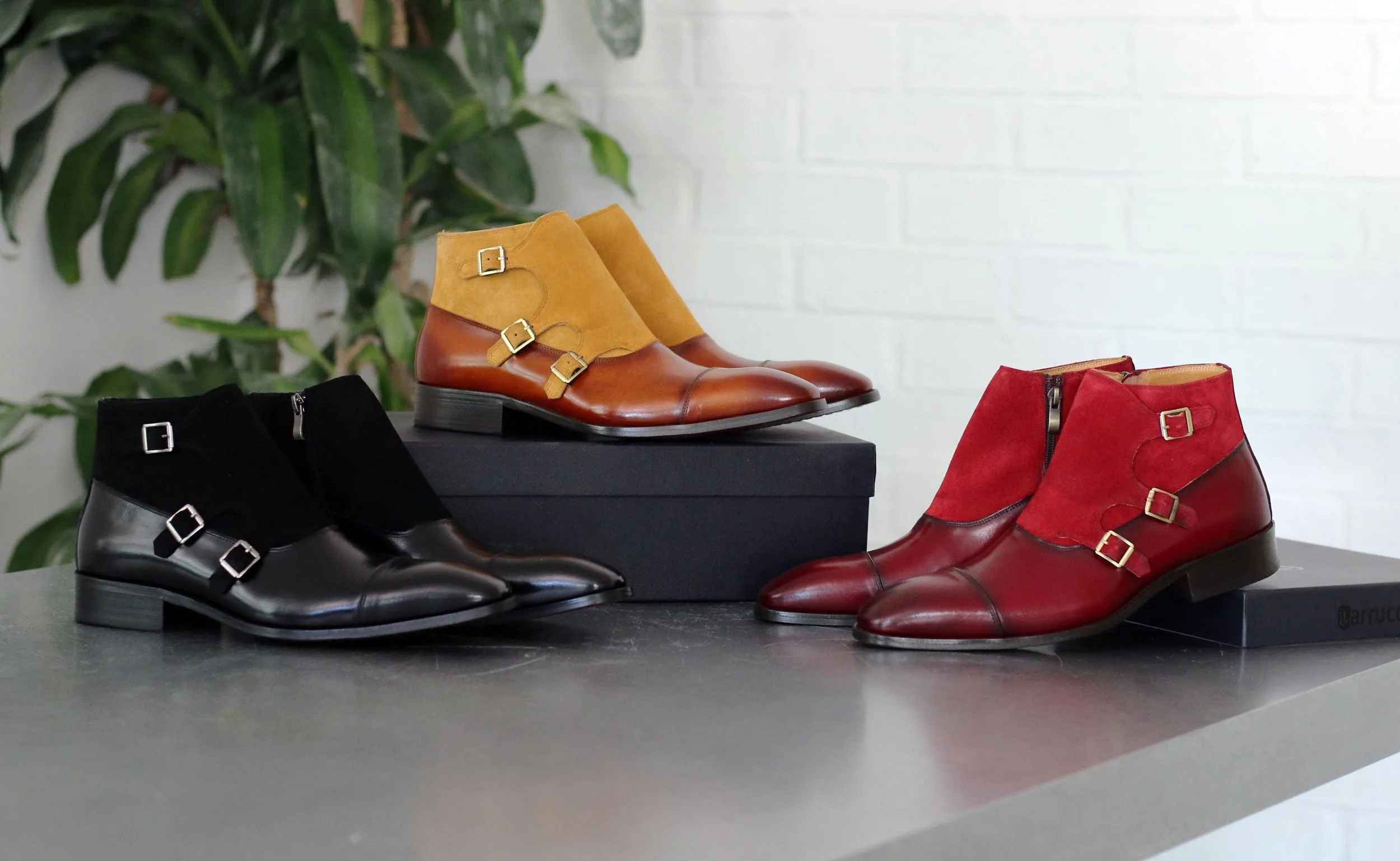 Burnished Calfskin & Suede Slip-On Chukka Boot Burgundy