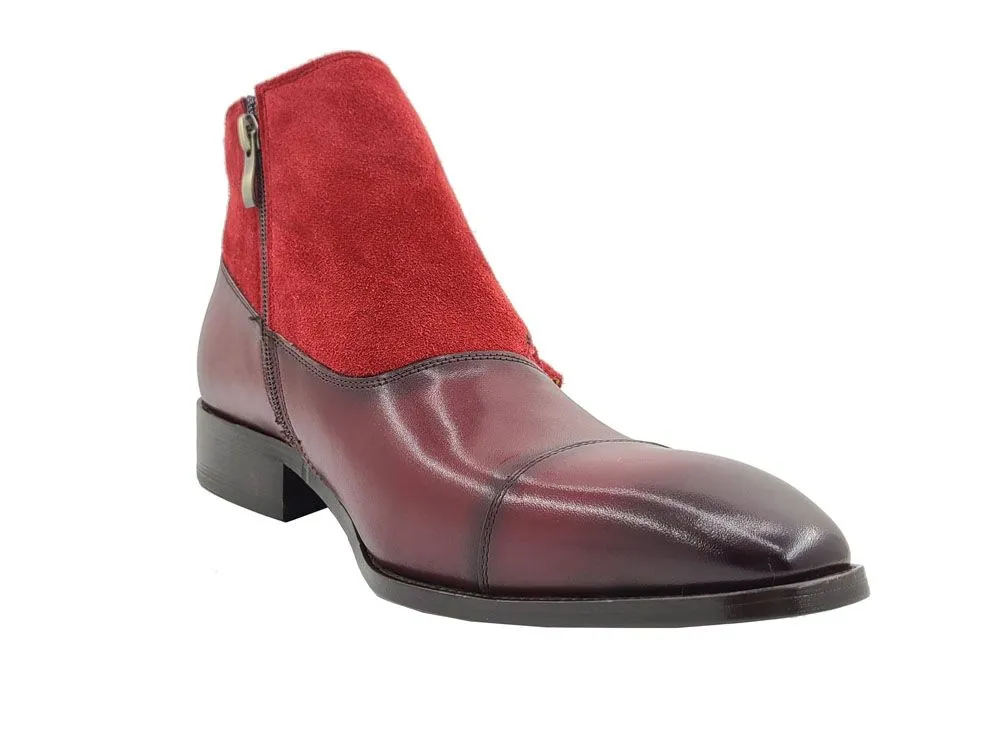 Burnished Calfskin & Suede Slip-On Chukka Boot Burgundy