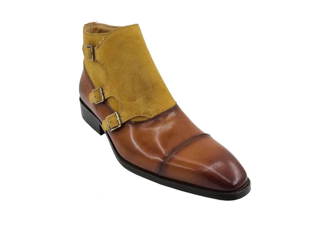 Burnished Calfskin & Suede Slip-On Chukka Boot Cognac