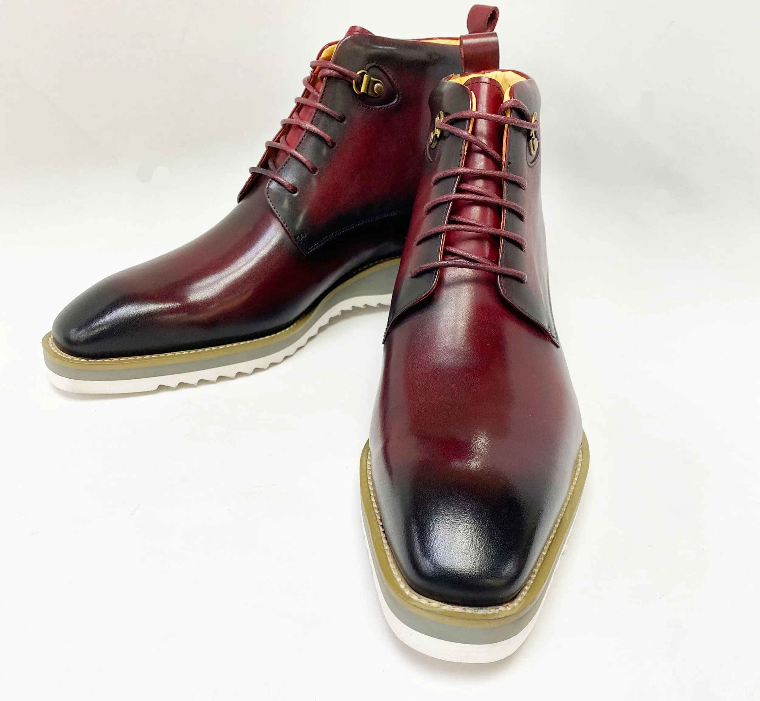 Burnished Calfskin Lace-Up Boot Burgundy