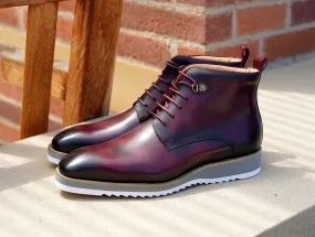 Burnished Calfskin Lace-Up Boot Burgundy