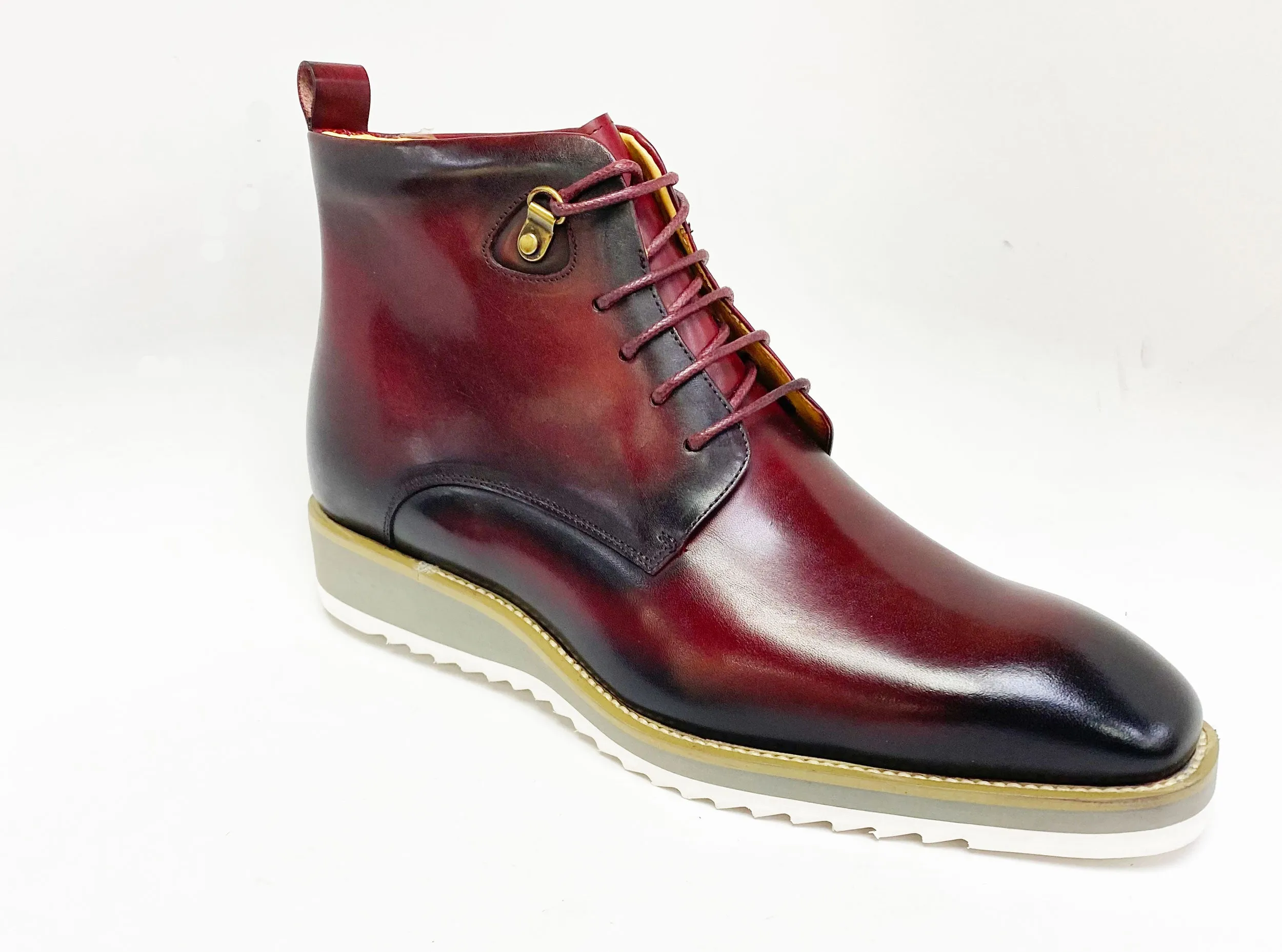 Burnished Calfskin Lace-Up Boot Burgundy