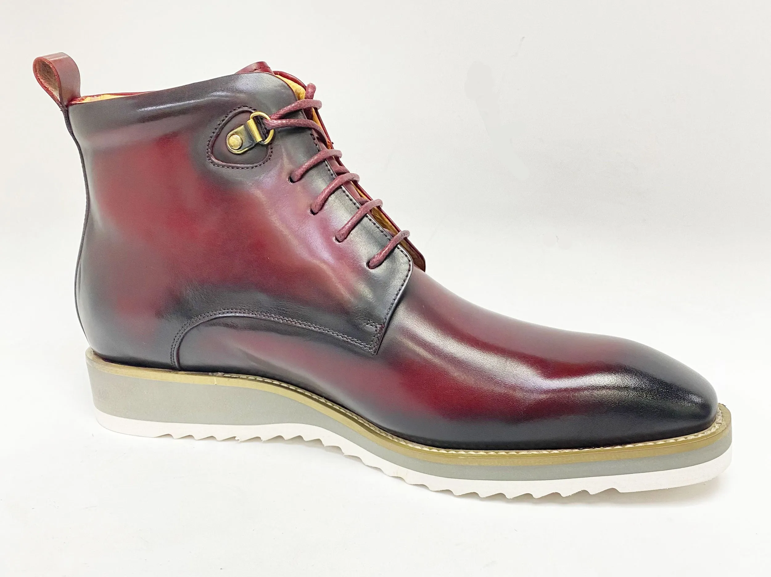 Burnished Calfskin Lace-Up Boot Burgundy