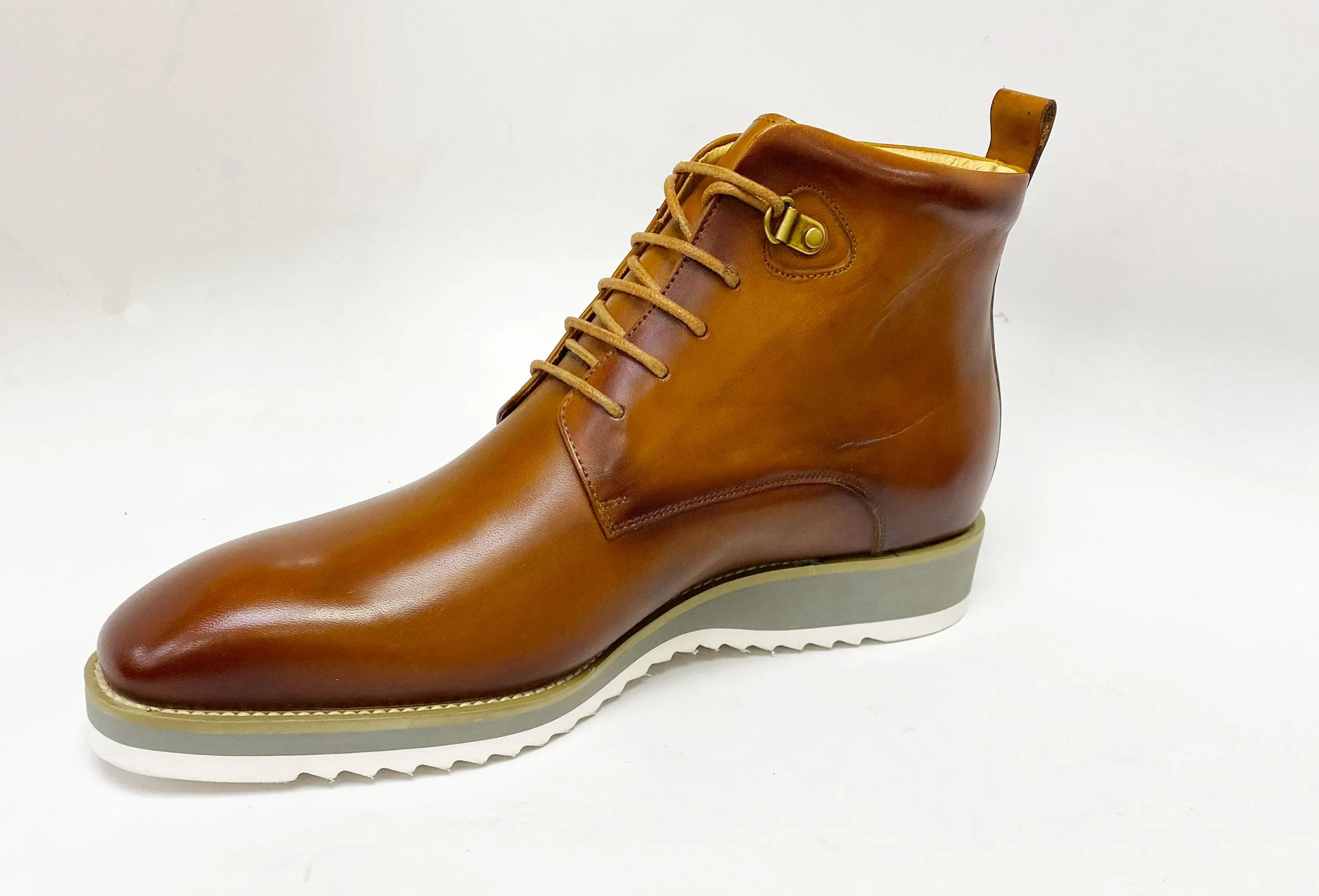 Burnished Calfskin Lace-Up Boot Cognac