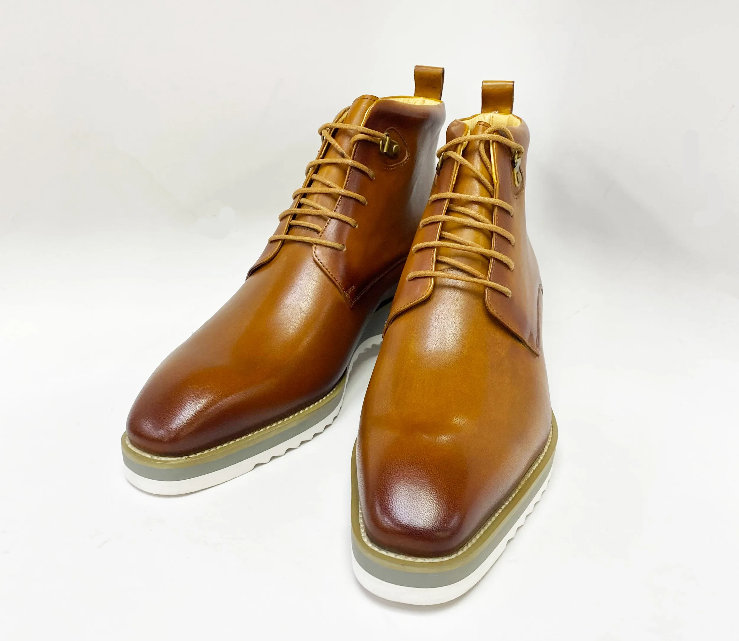 Burnished Calfskin Lace-Up Boot Cognac