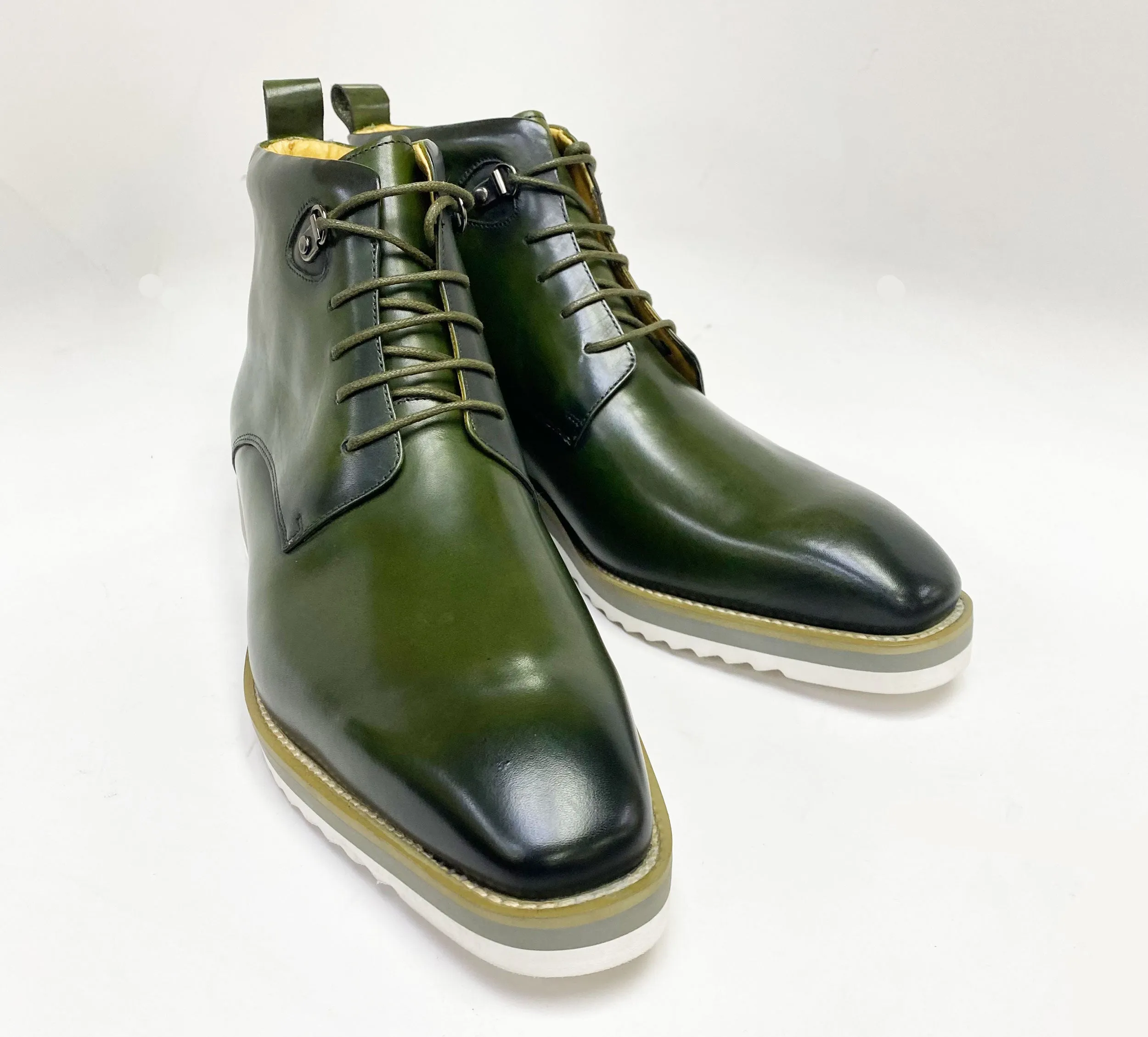 Burnished Calfskin Lace-Up Boot Hunter Green