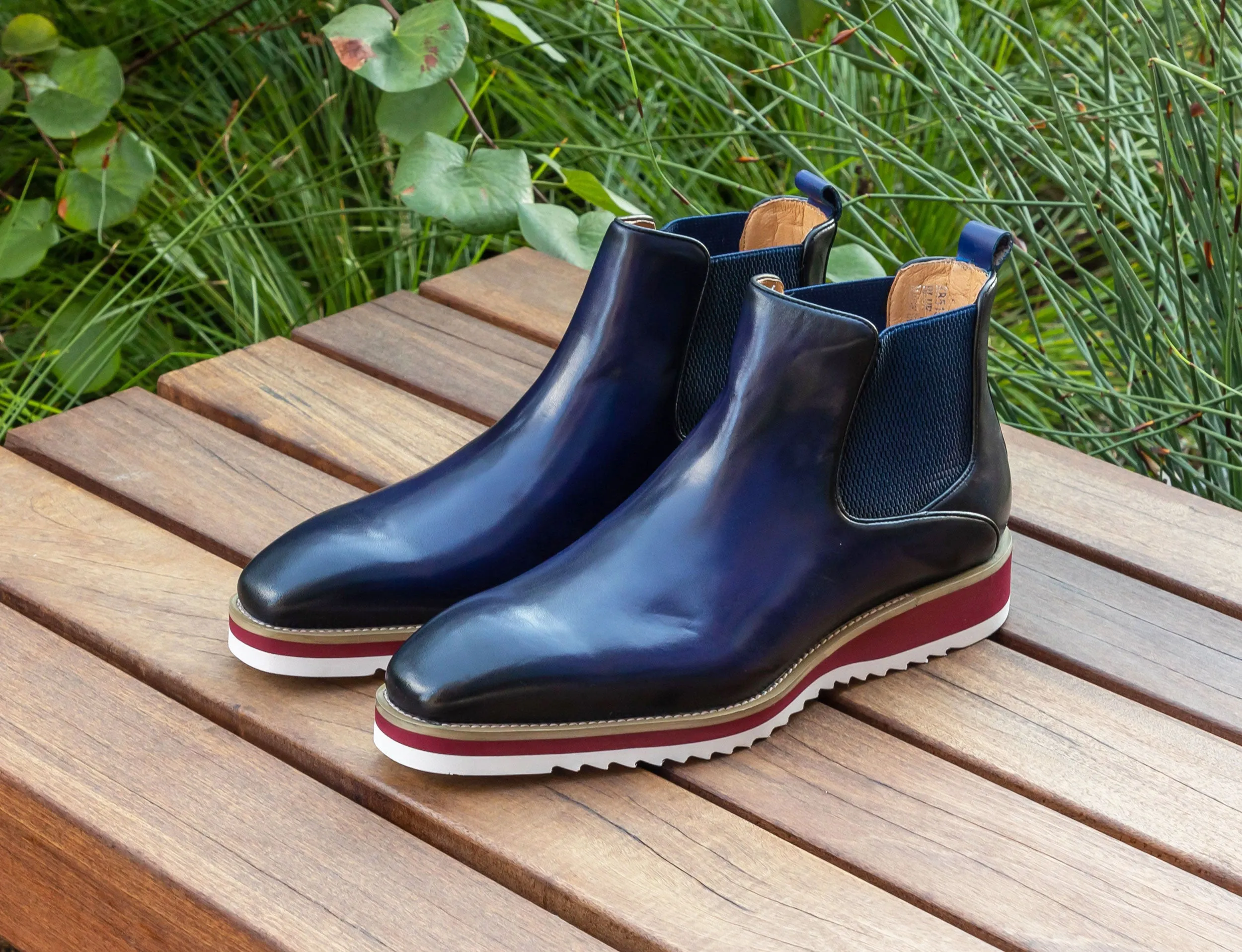 Burnished Calfskin Slip-On Boot Blue