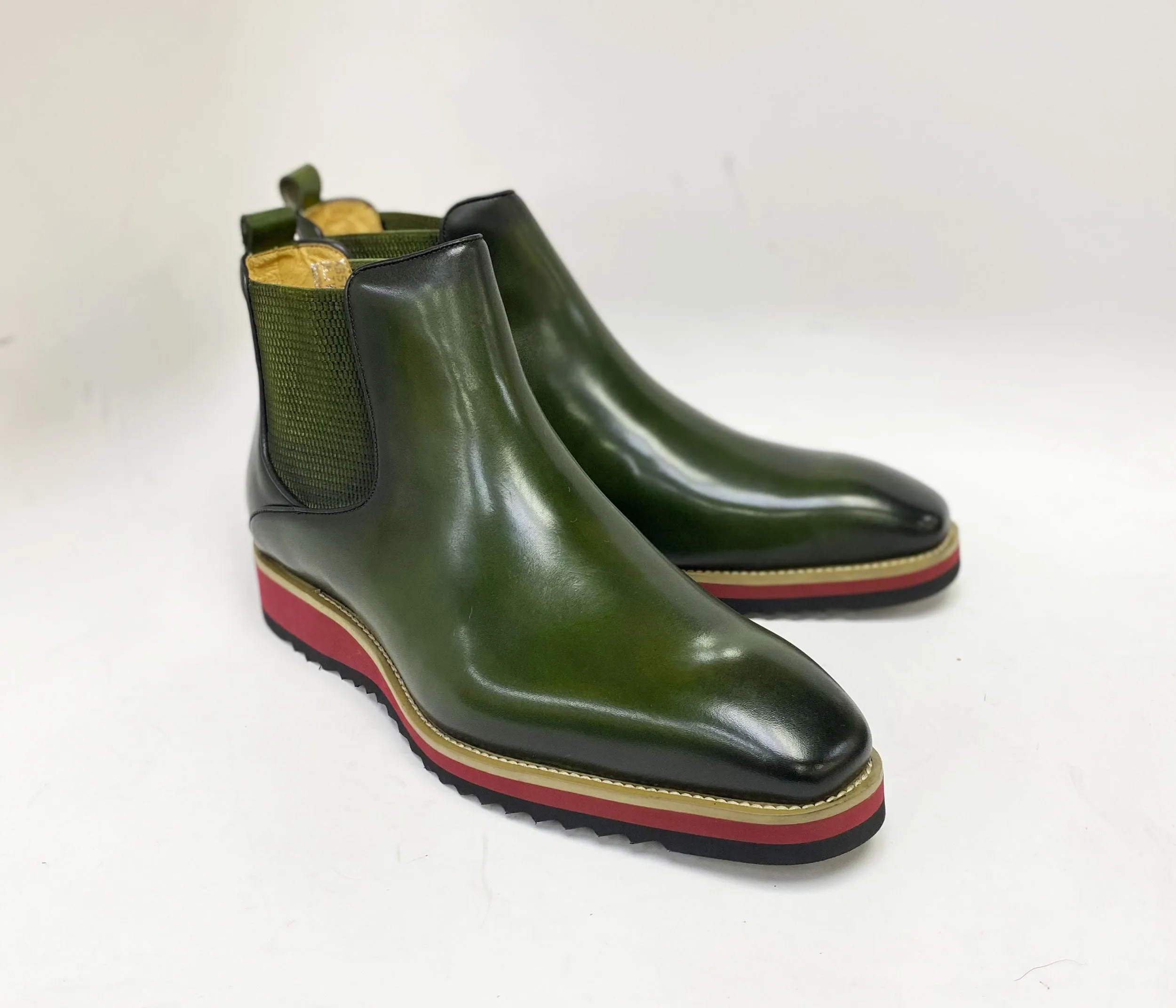 Burnished Calfskin Slip-On Boot Olive