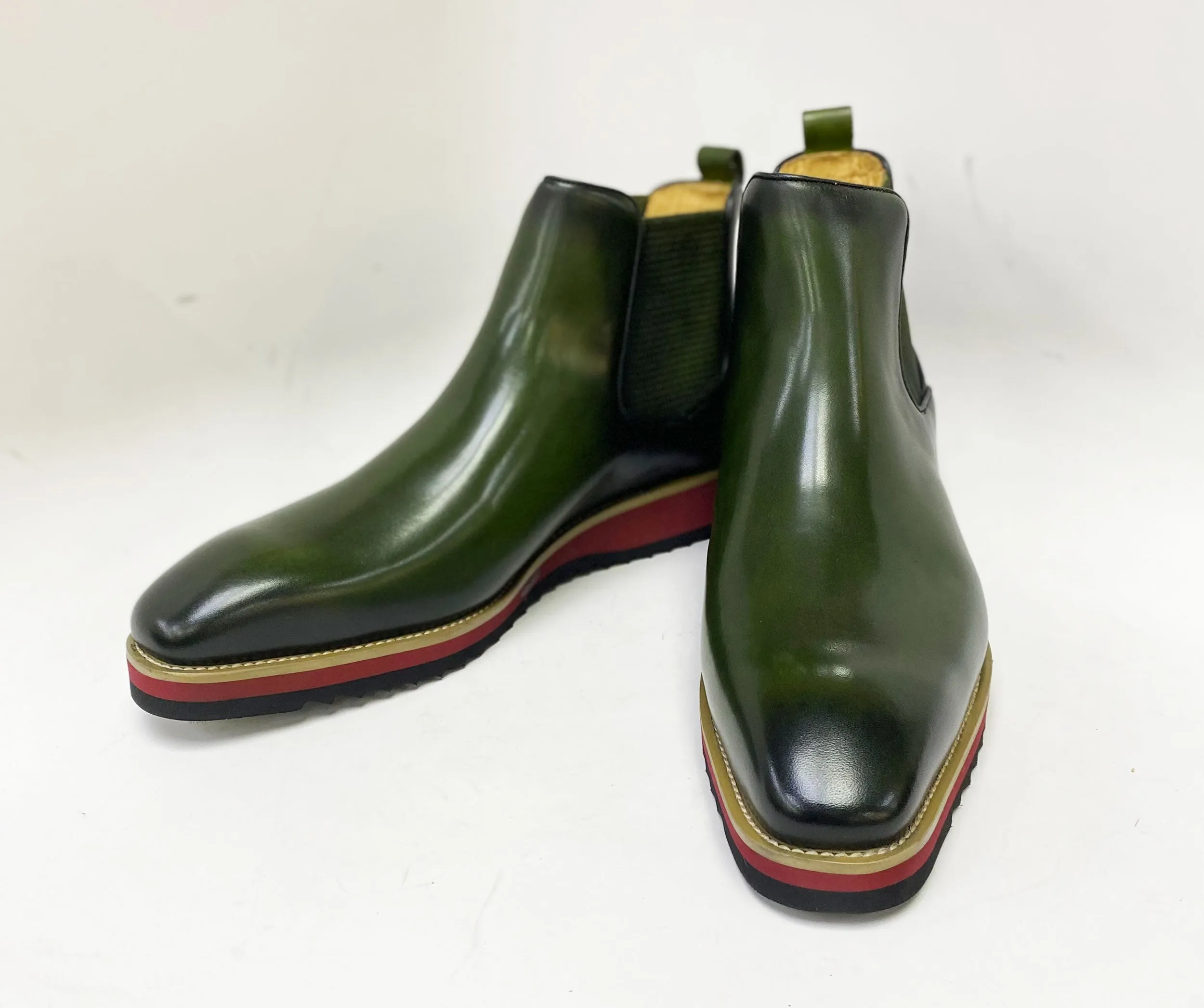 Burnished Calfskin Slip-On Boot Olive