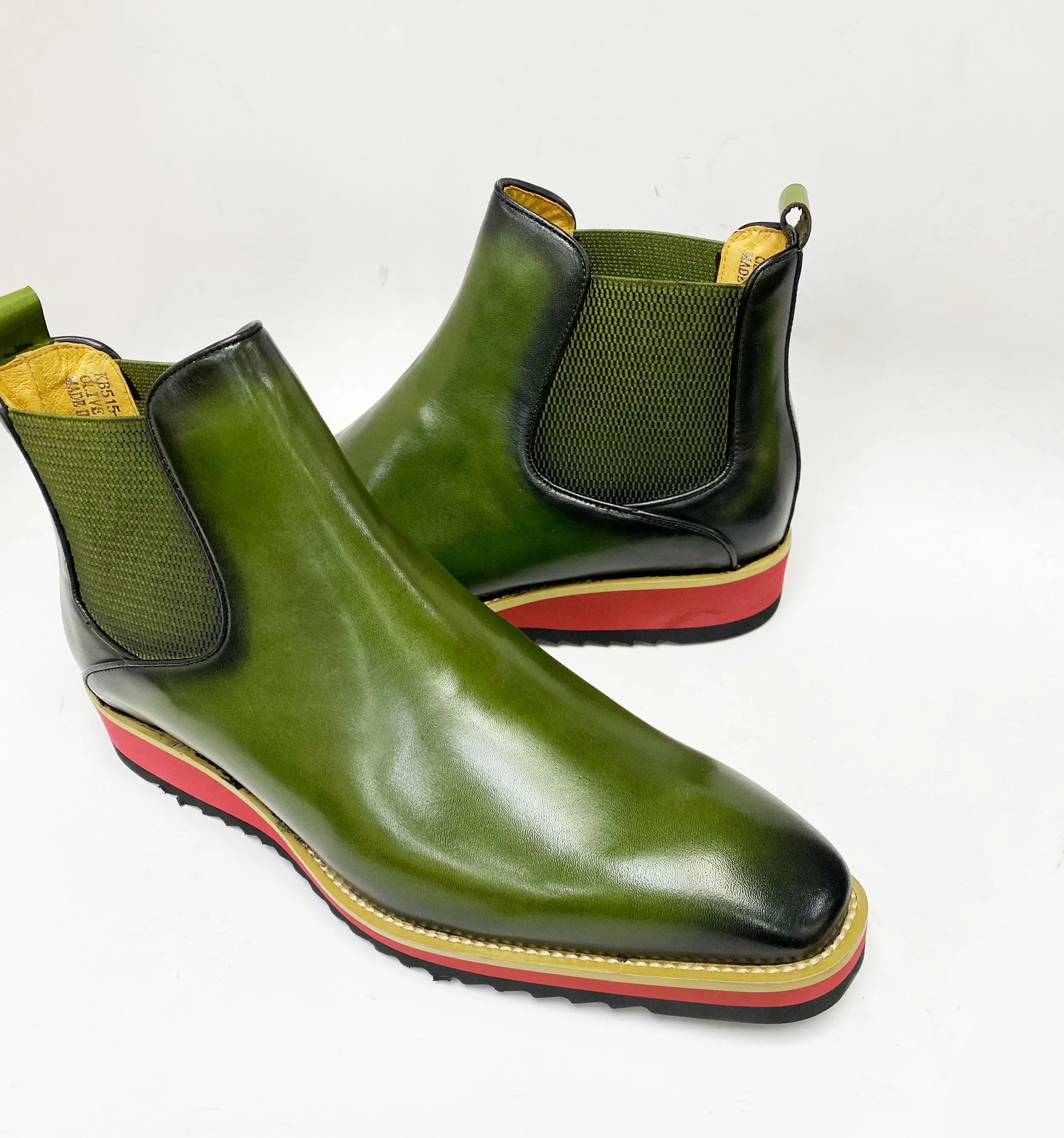 Burnished Calfskin Slip-On Boot Olive