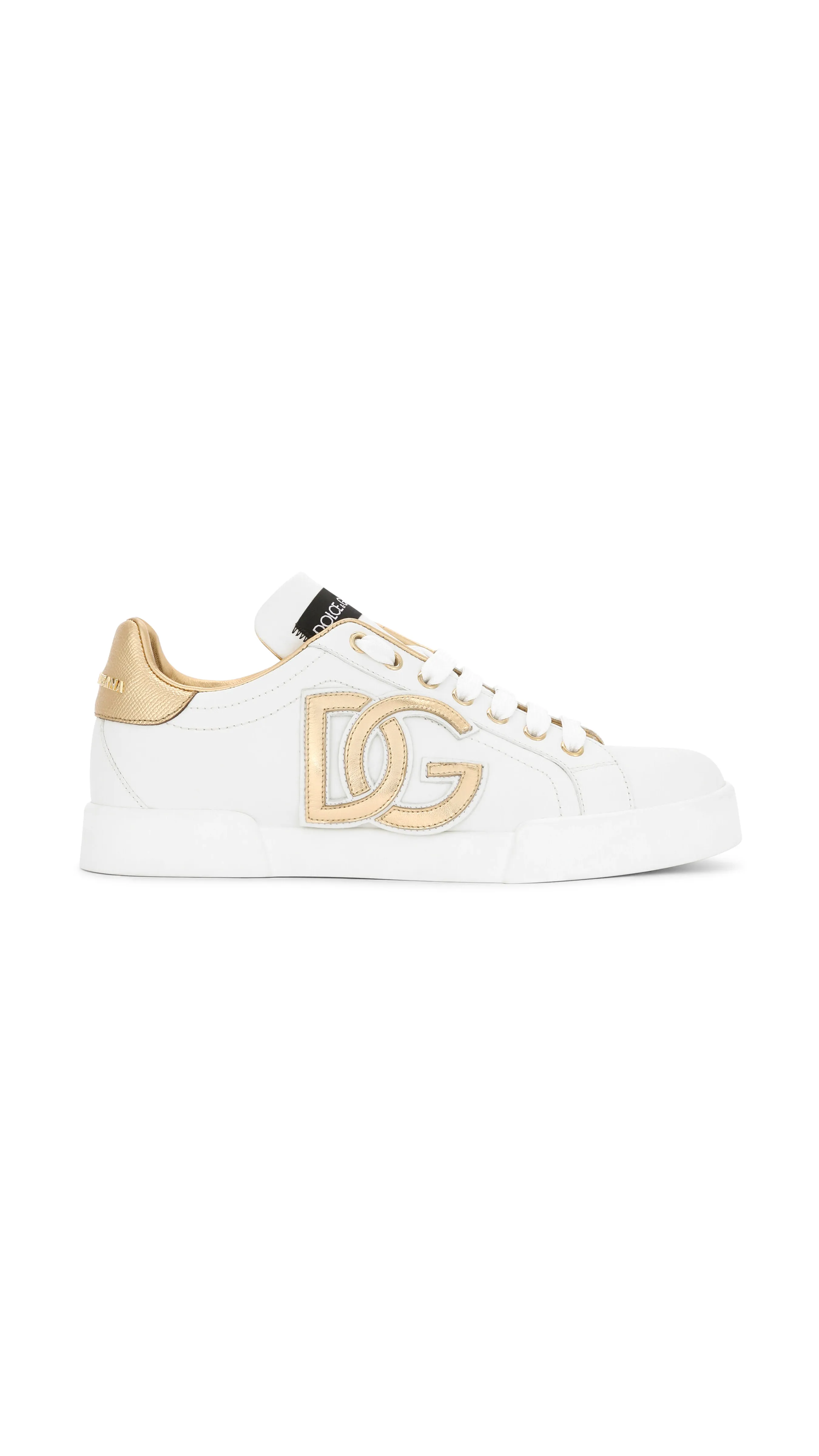 Calfskin Portofino Sneakers with DG Logo - White/Gold