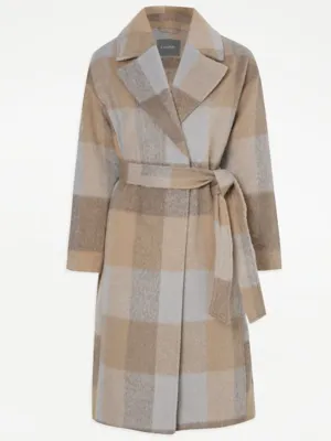 Camel Checked Belted Formal Coat | Women | George at ASDA