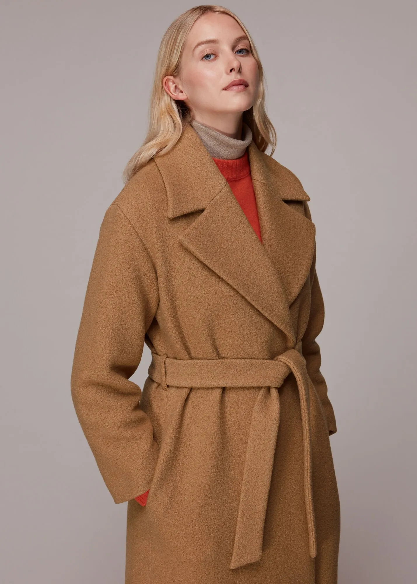 Camel Lorna Wrap Wool Coat