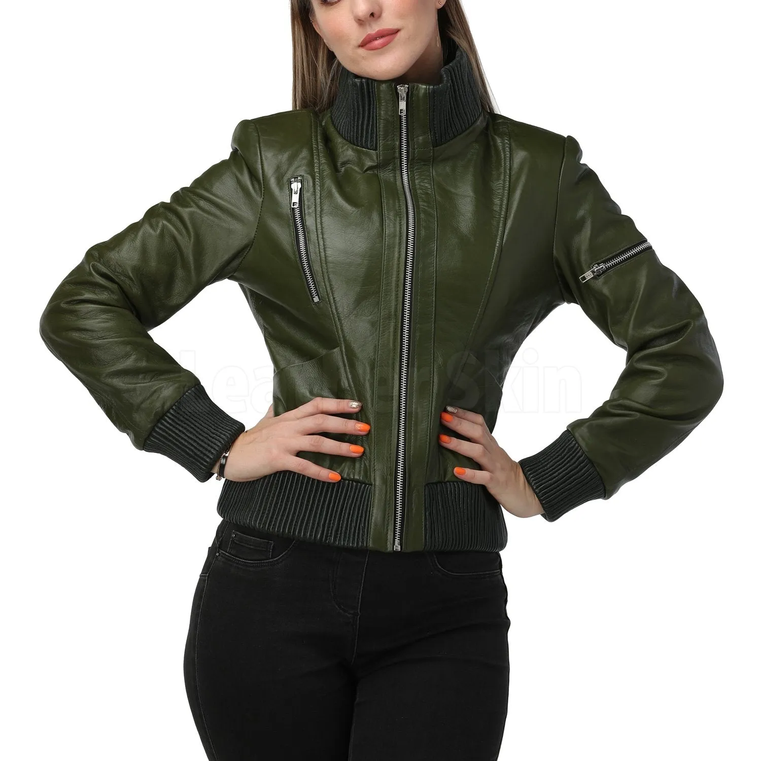 Carol Green Bomber Leather Jacket - Leather Skin Shop