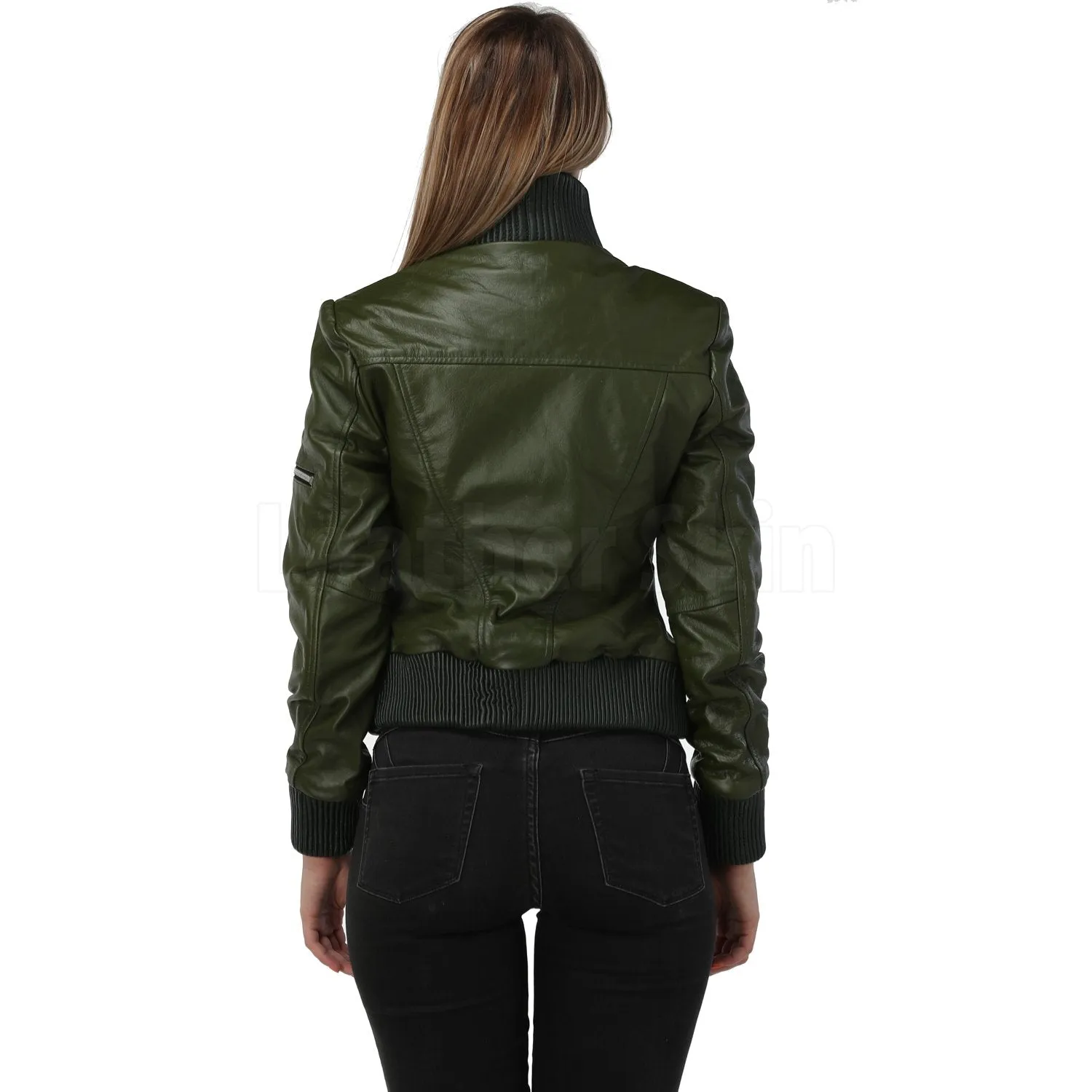 Carol Green Bomber Leather Jacket - Leather Skin Shop