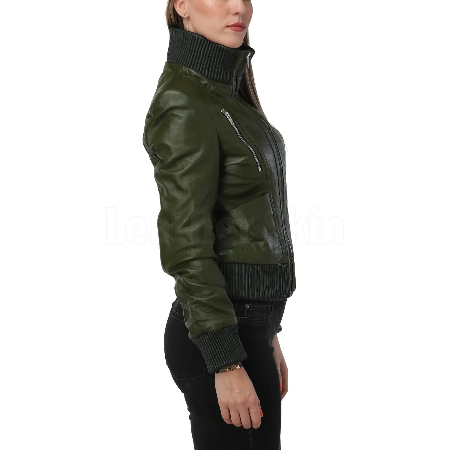 Carol Green Bomber Leather Jacket - Leather Skin Shop