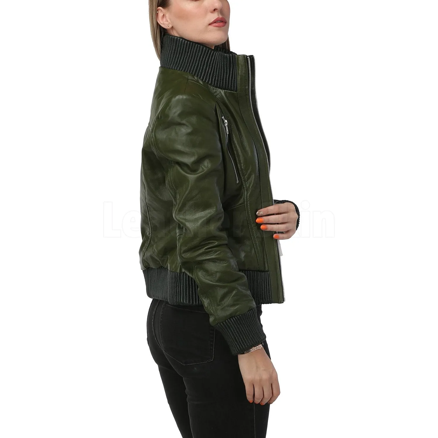 Carol Green Bomber Leather Jacket - Leather Skin Shop