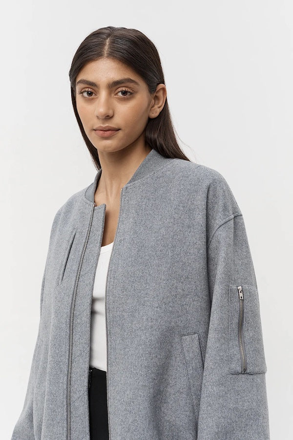 Carson Wool Bomber Jacket Grey Marle