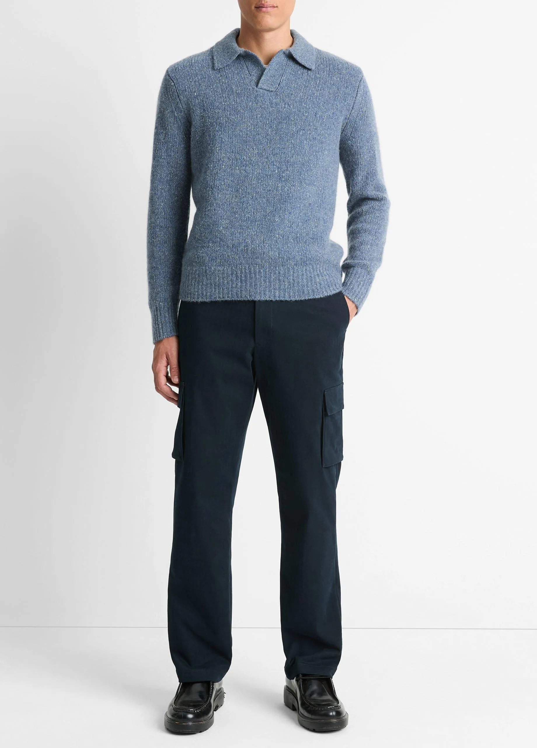 Cashmere Donegal Johnny-Collar Sweater