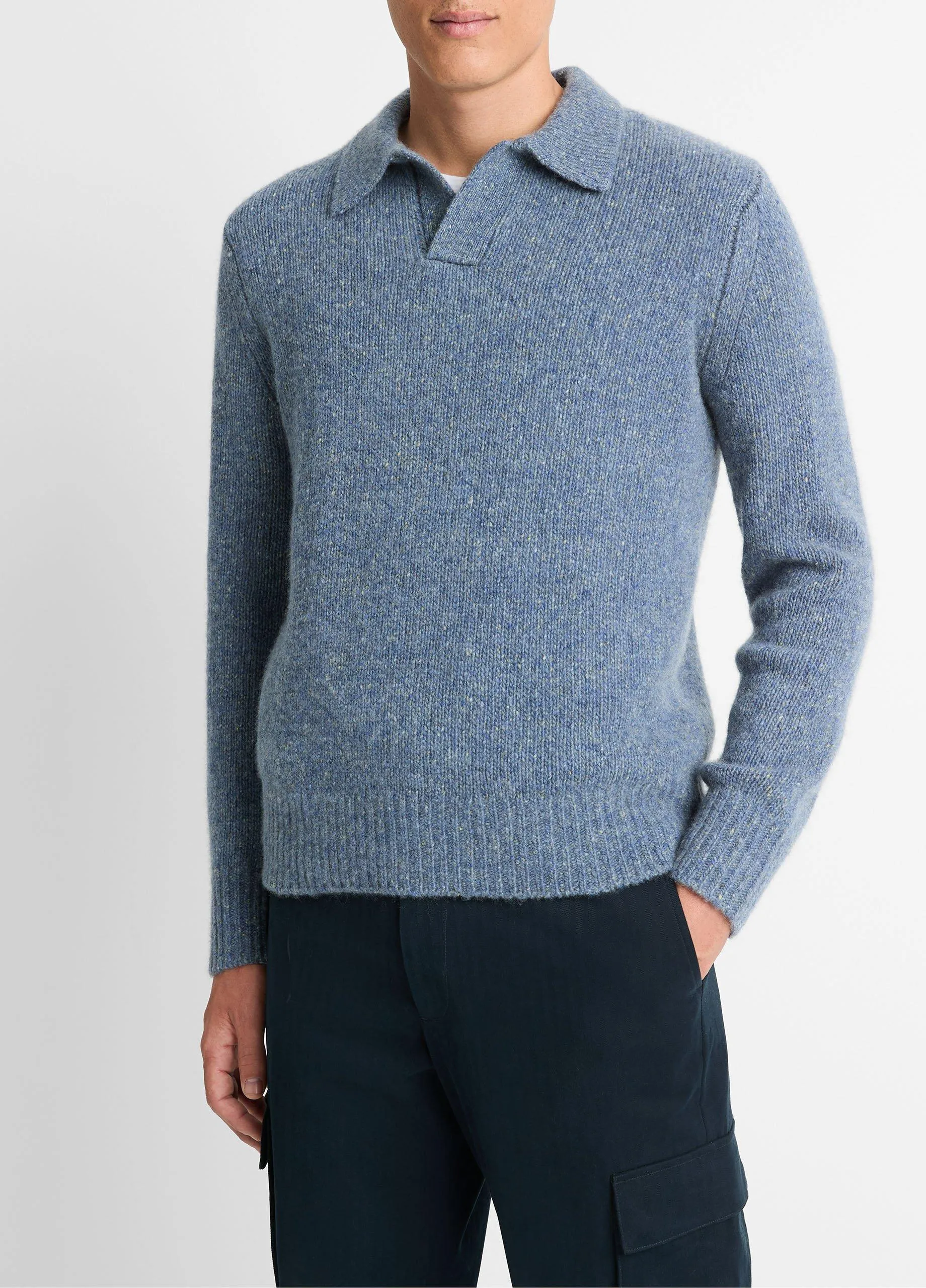 Cashmere Donegal Johnny-Collar Sweater