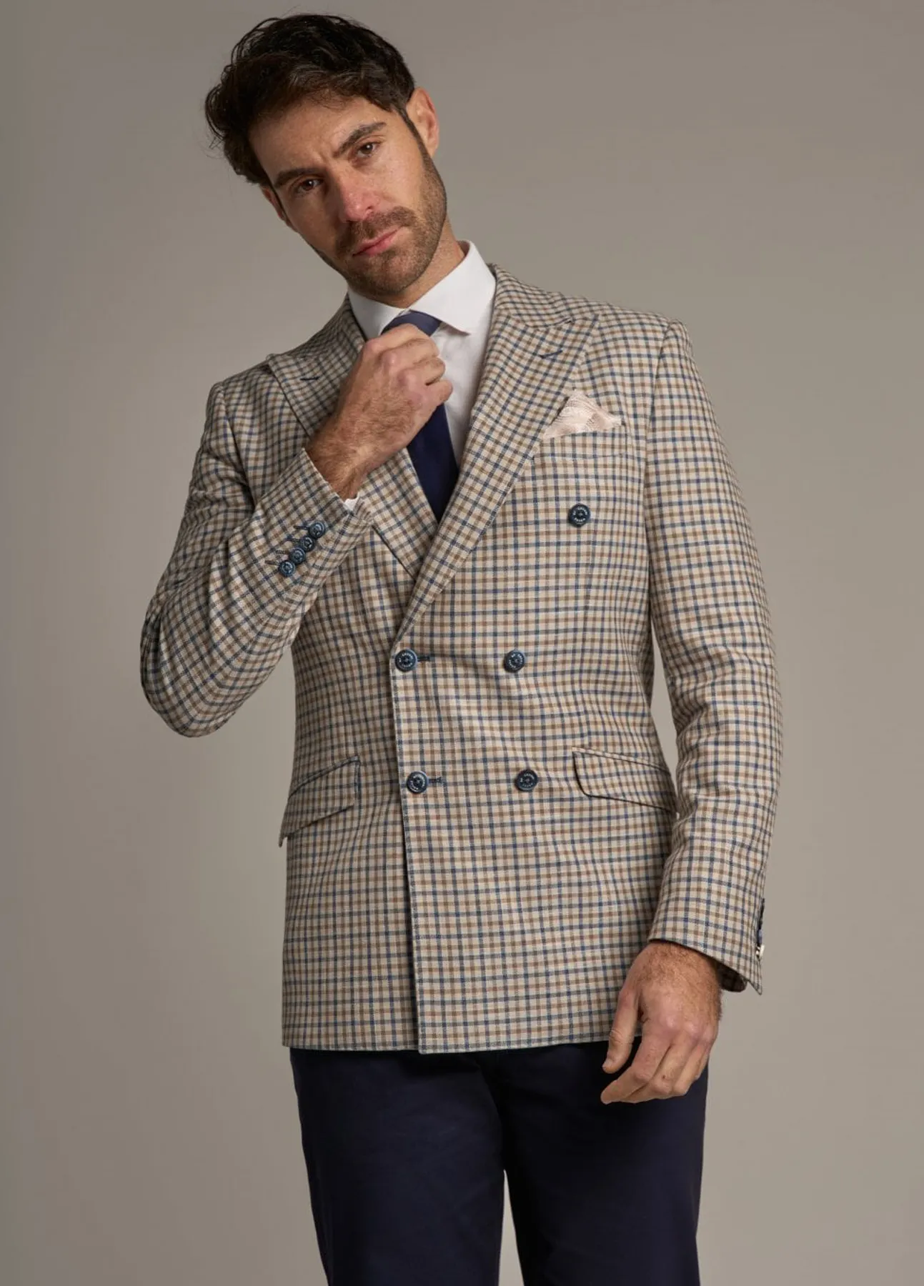 Cavani “Sergio” Double Breasted Check Dinner Jacket Blazer