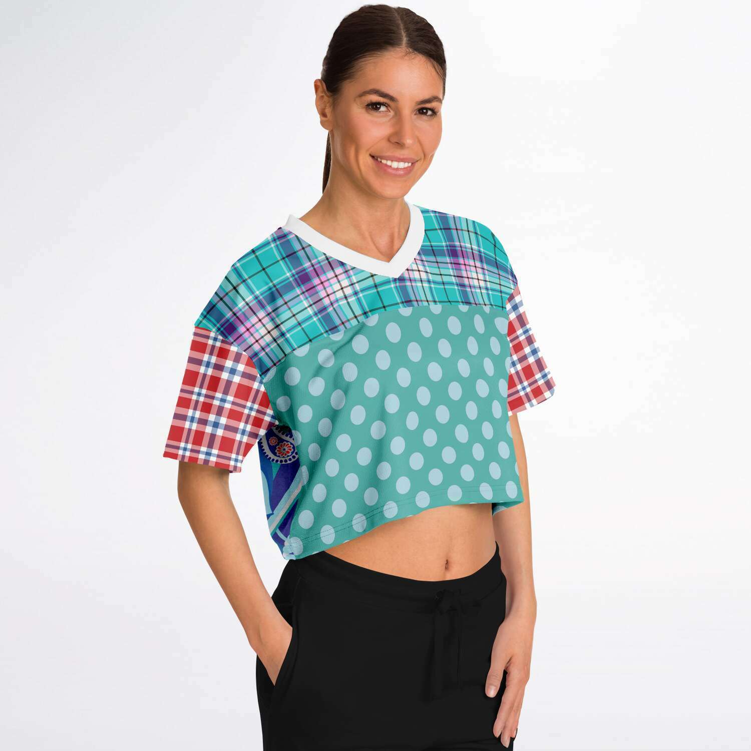 Cerulean Plaid Paisley Crop Jersey