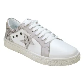 Charlee White Snake Skin Two-Tone Star Motif Lace Up Sneakers