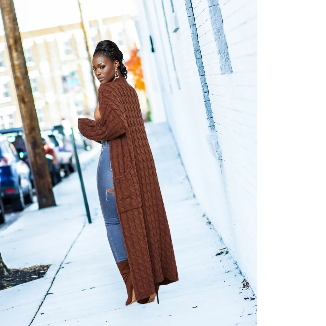 Chic Comfort Maxi Sweater Cardigan |Brown