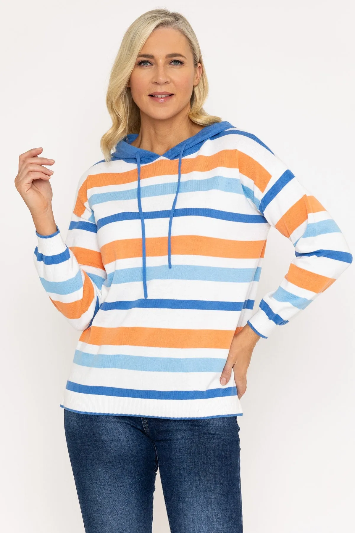 Coral Stripe Knit Hoodie