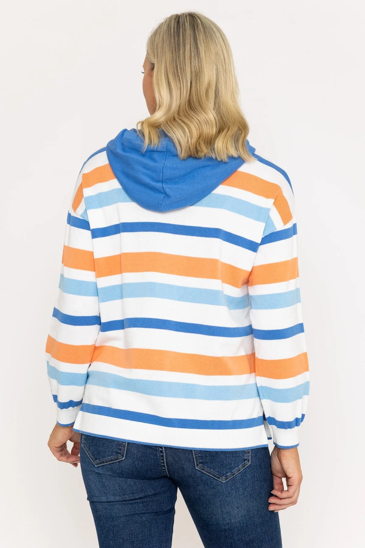 Coral Stripe Knit Hoodie