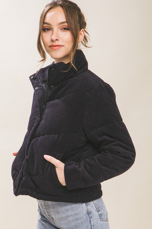 Corduroy Puffer Jacket with Toggle