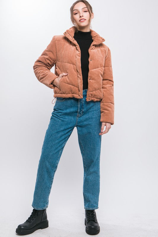 Corduroy Puffer Jacket with Toggle