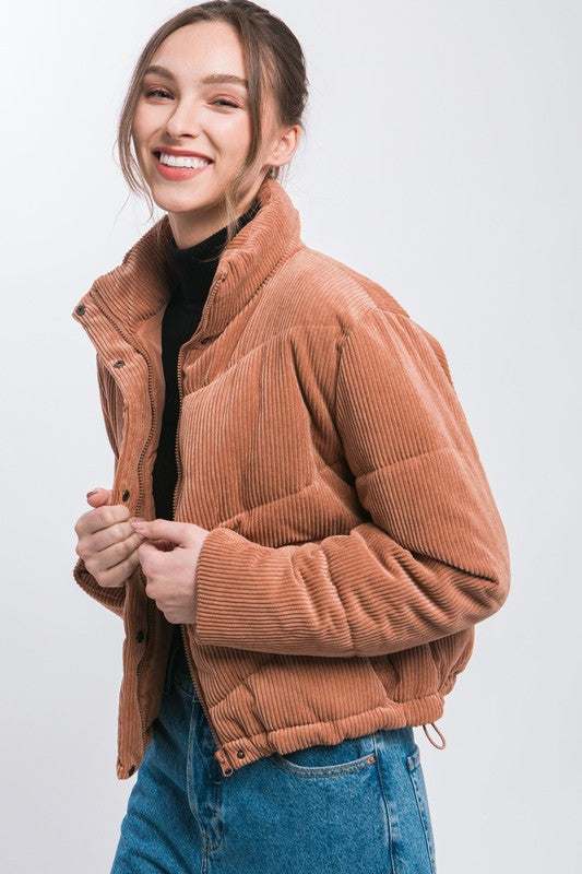 Corduroy Puffer Jacket with Toggle