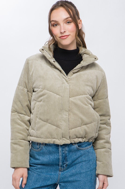 Corduroy Puffer Jacket with Toggle