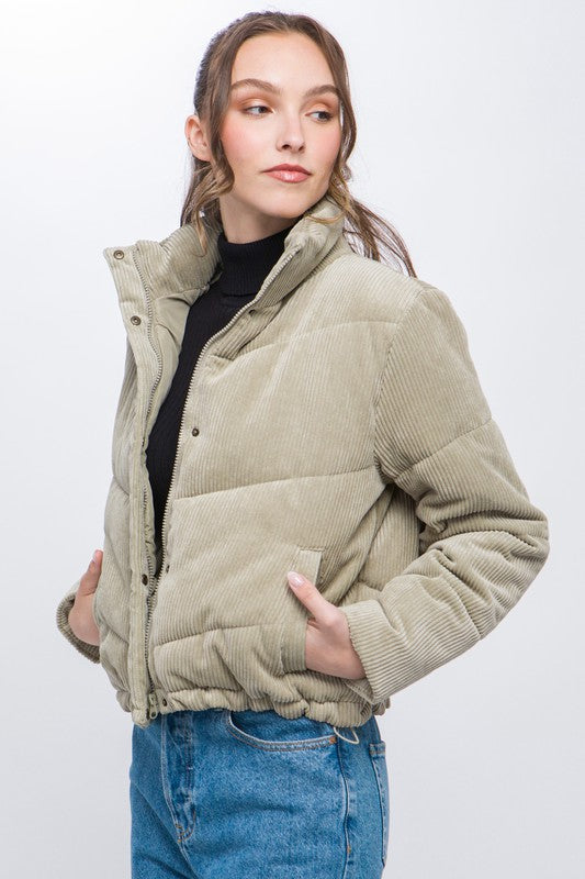 Corduroy Puffer Jacket with Toggle