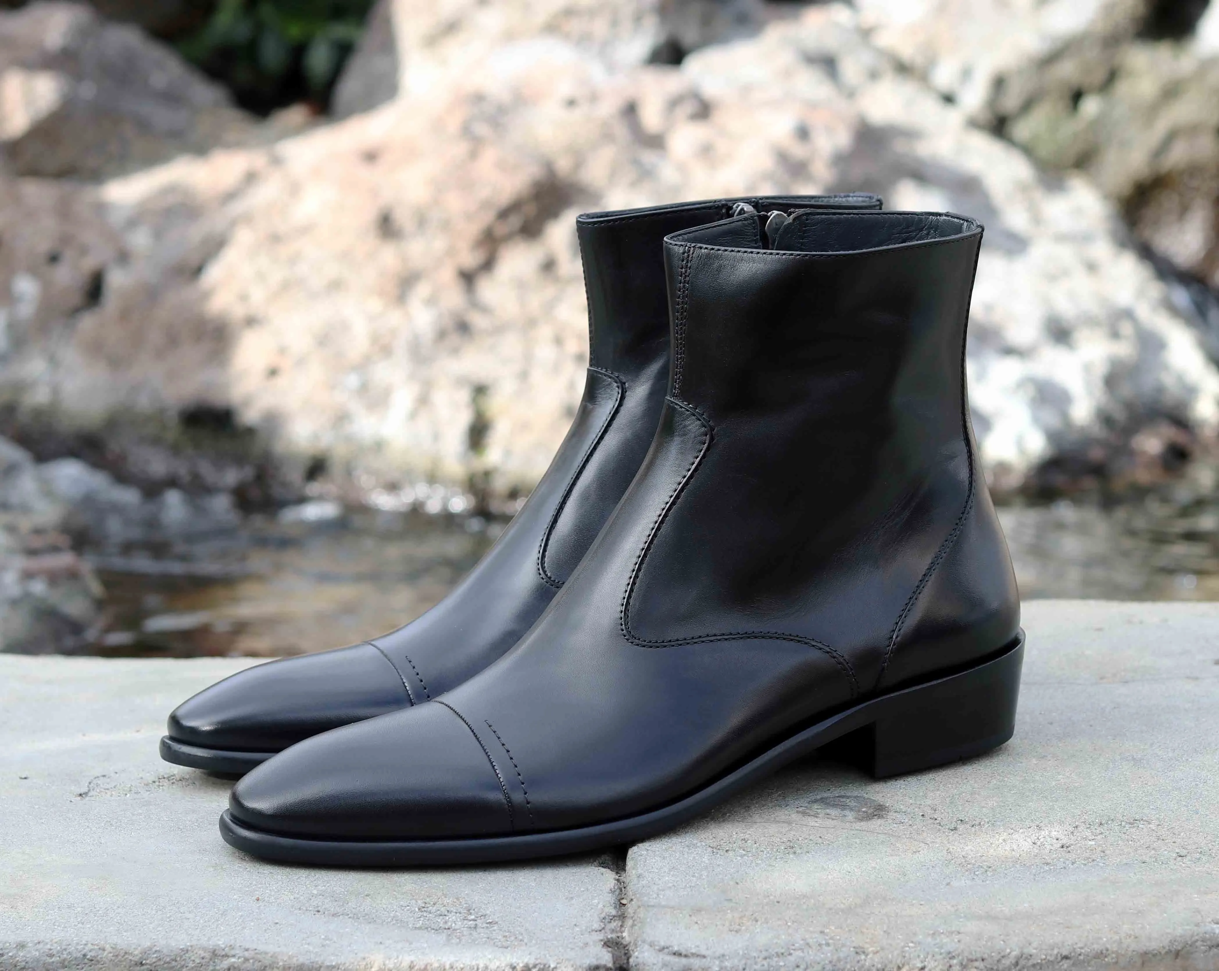 Corrente Burnished Calfskin Slip-On Boot Black