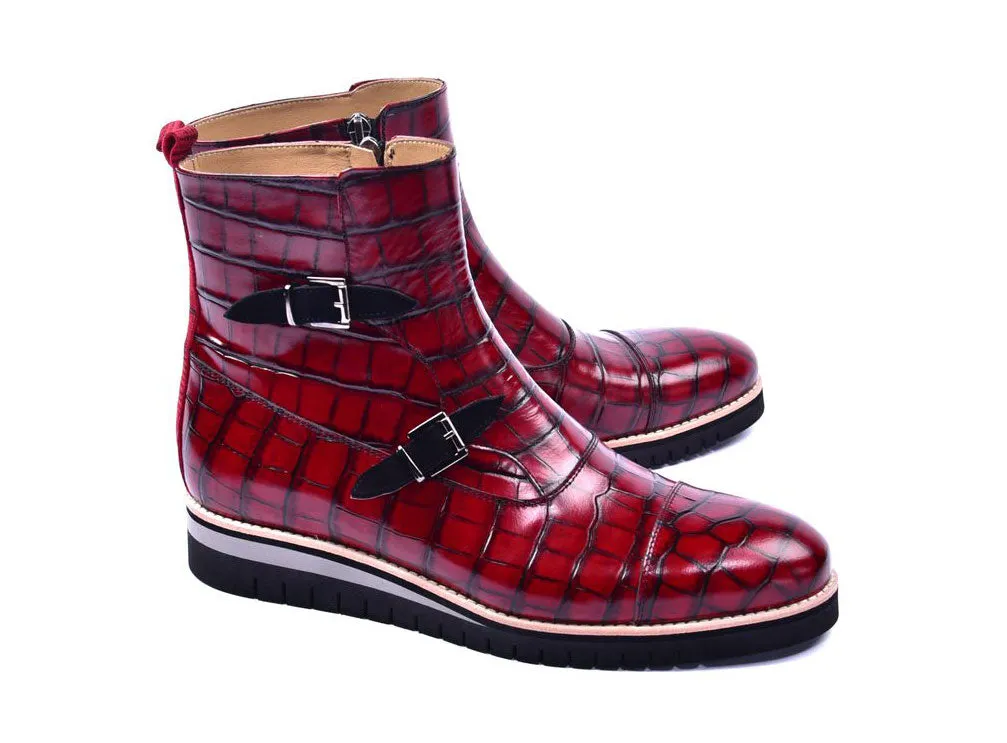 Corrente Crocodile Embossed Calfskin Slip-On Boot Red