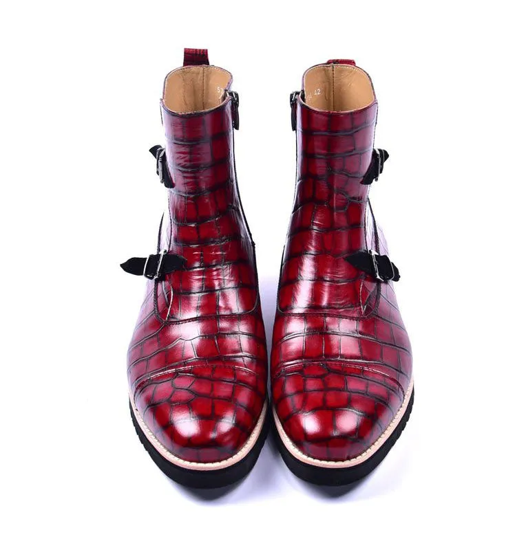 Corrente Crocodile Embossed Calfskin Slip-On Boot Red