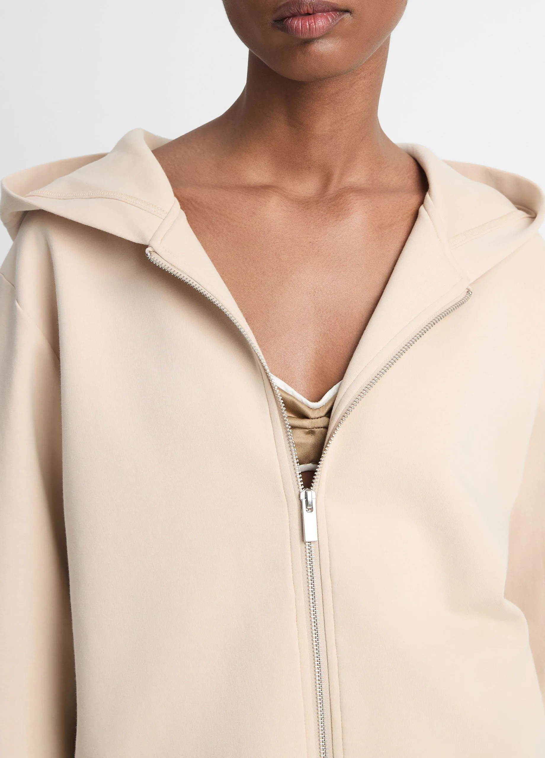 Cotton-Blend Cropped Zip-Up Hoodie