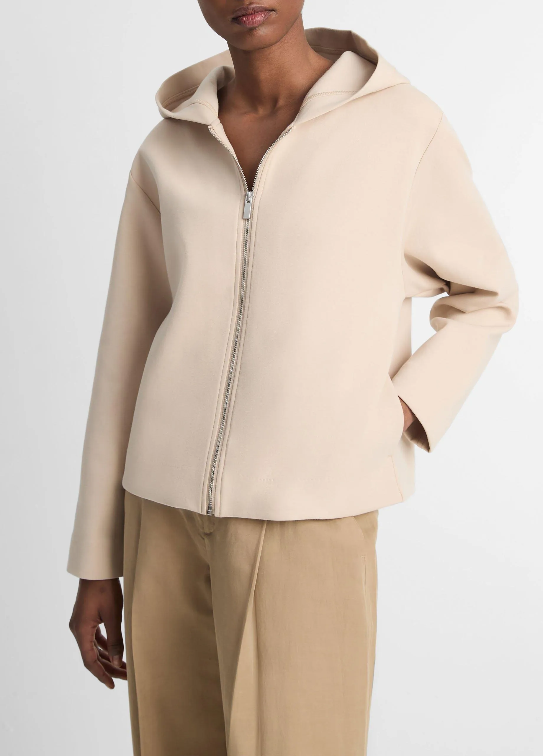 Cotton-Blend Cropped Zip-Up Hoodie