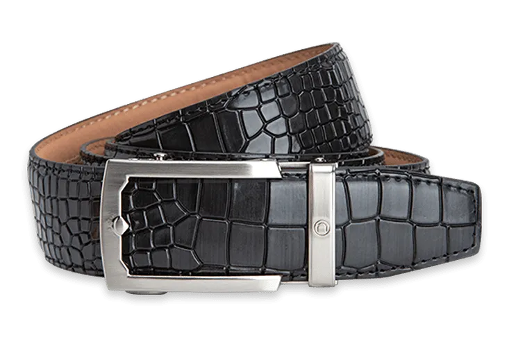 Crocodile Black, 38mm Strap, Dress Belt